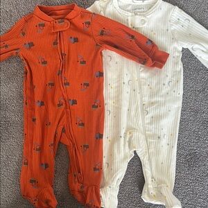 Carter's Cozy Footie One Pieces Orange and White